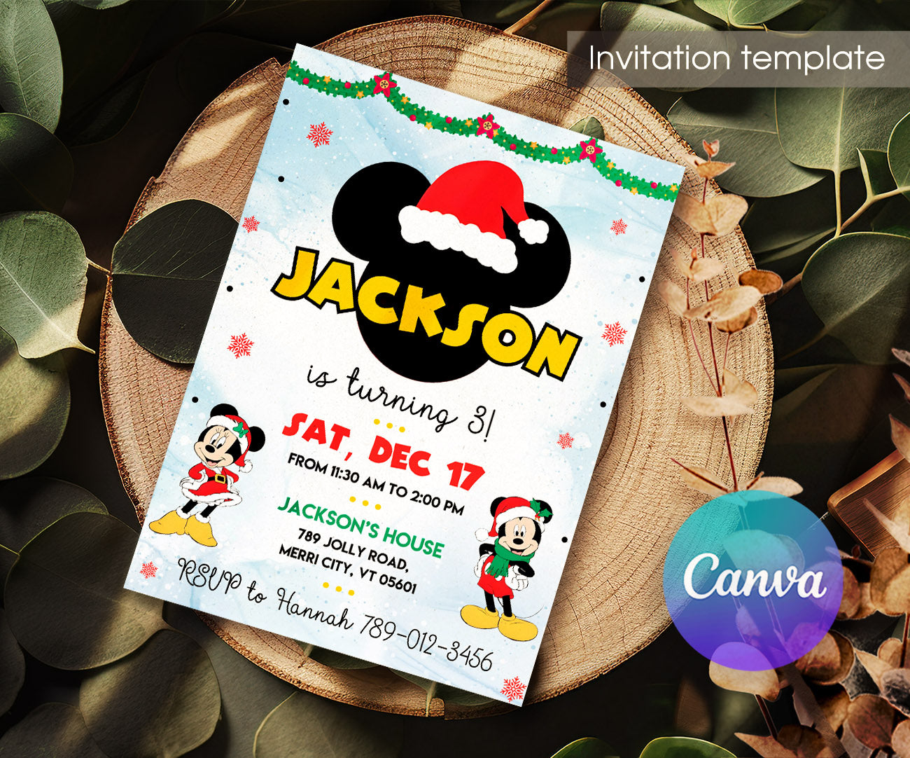 Mickey Mouse Christmas customizable invitation template | Share or Print | WK518