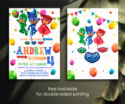 PJ Masks customizable invitation template | Share or Print | AB354