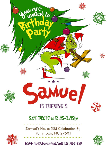 Dr Seuss How the Grinch Stole Christmas customizable invitation template | Share or Print | UY646