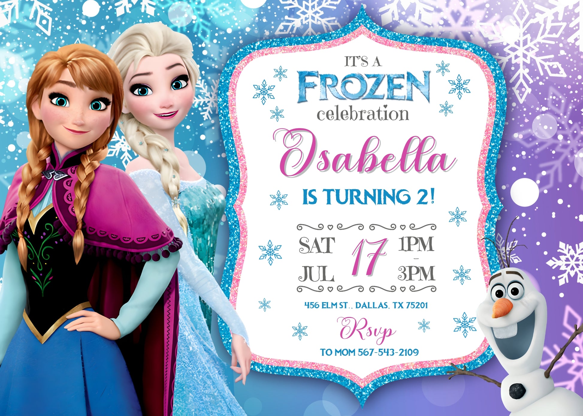 Frozen Elsa customizable invitation template | Share or Print | girl | YZ951