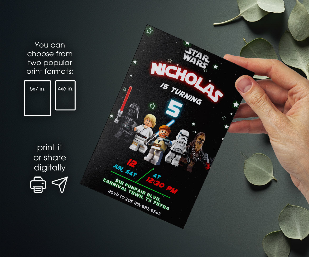 Star Wars Darth Vader Lego Minifigures customizable invitation template | Share or Print | BG455