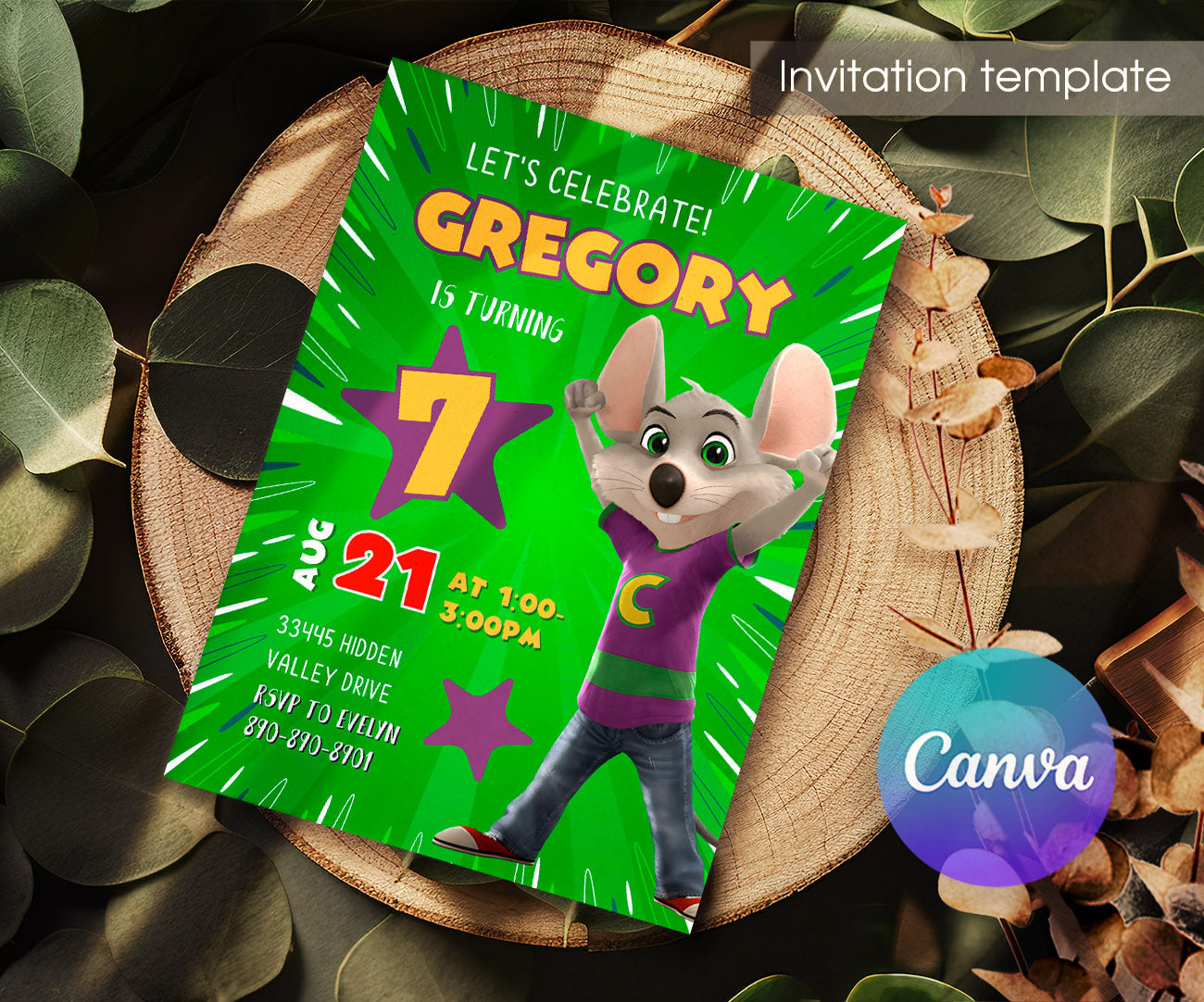 Chuck E. Cheese customizable invitation template | Share or Print | NW665