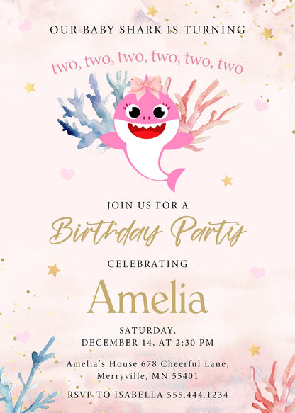 Baby Shark customizable invitation template | Share or Print | ZT184