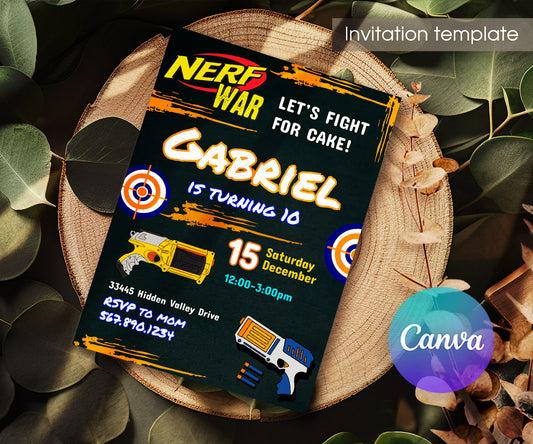 NERF Dart Wars customizable invitation template | Share or Print | boy | SJ370