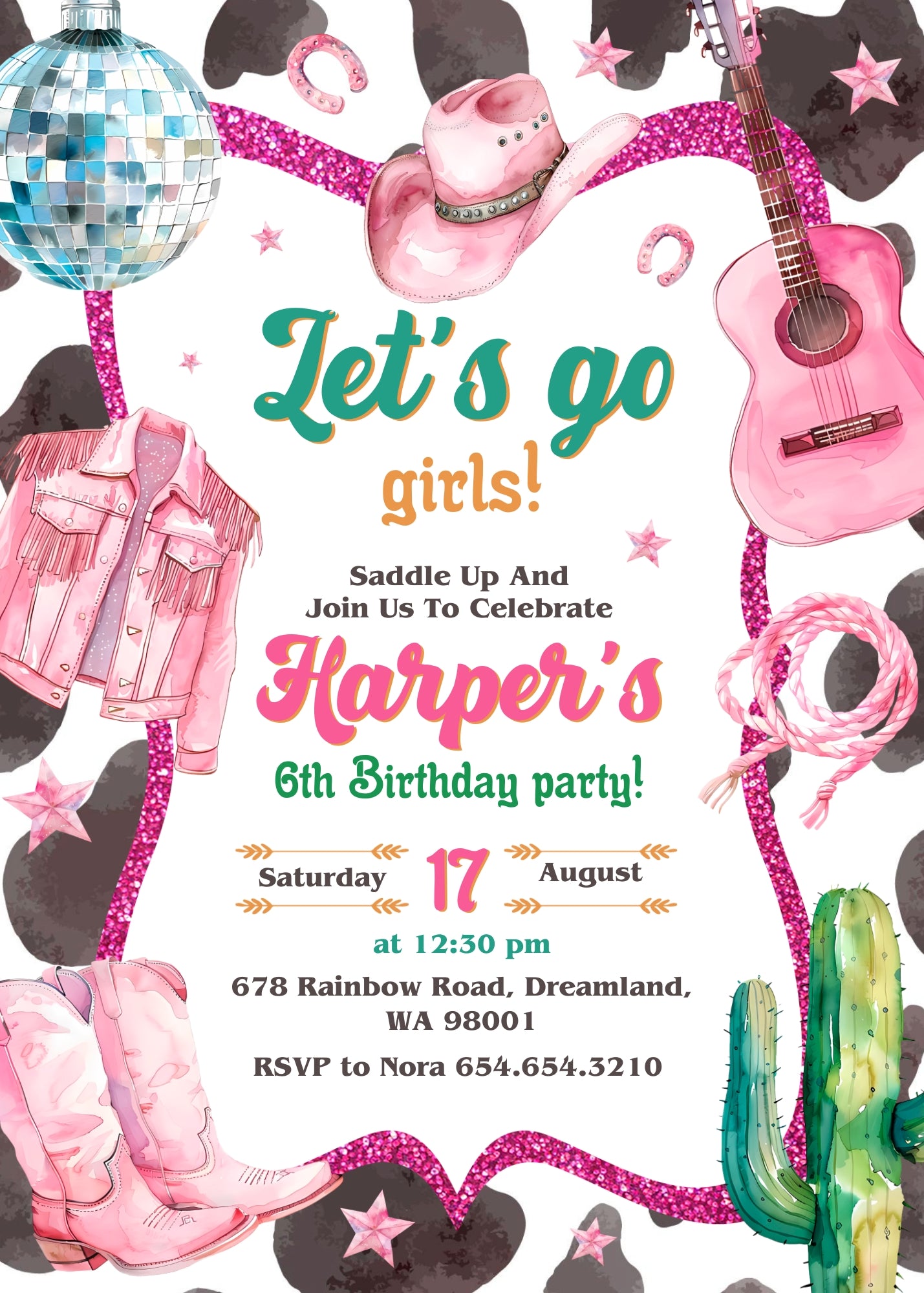 Cowgirl Pink Rodeo customizable invitation template | Share or Print | girl | VZ987