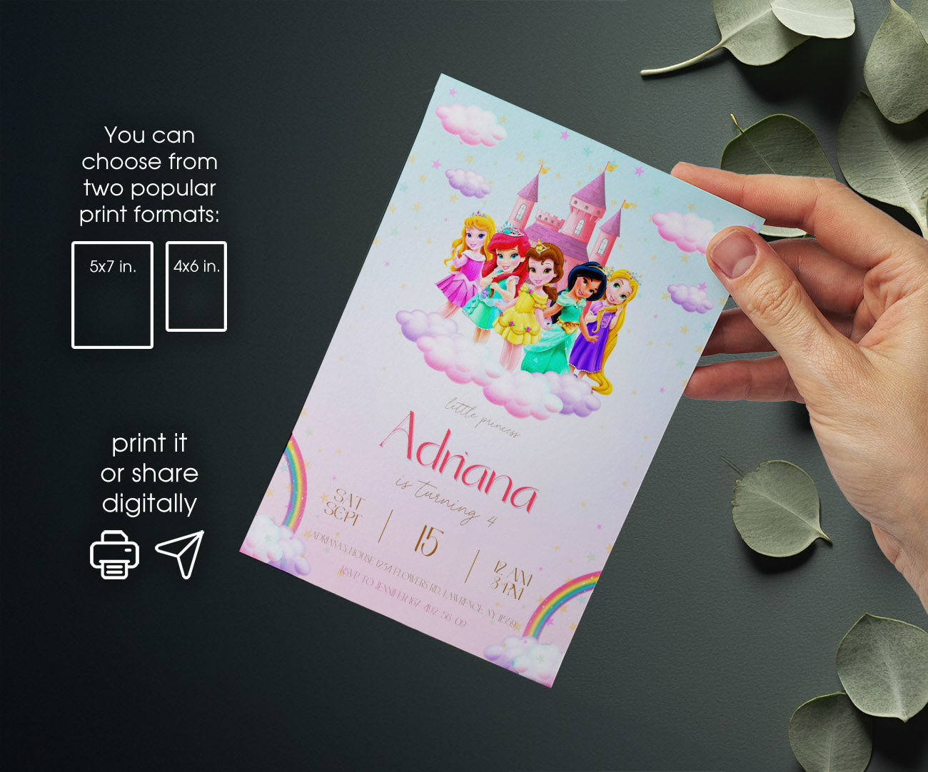 Disney Princess customizable invitation template | Share or Print | girl | CW399