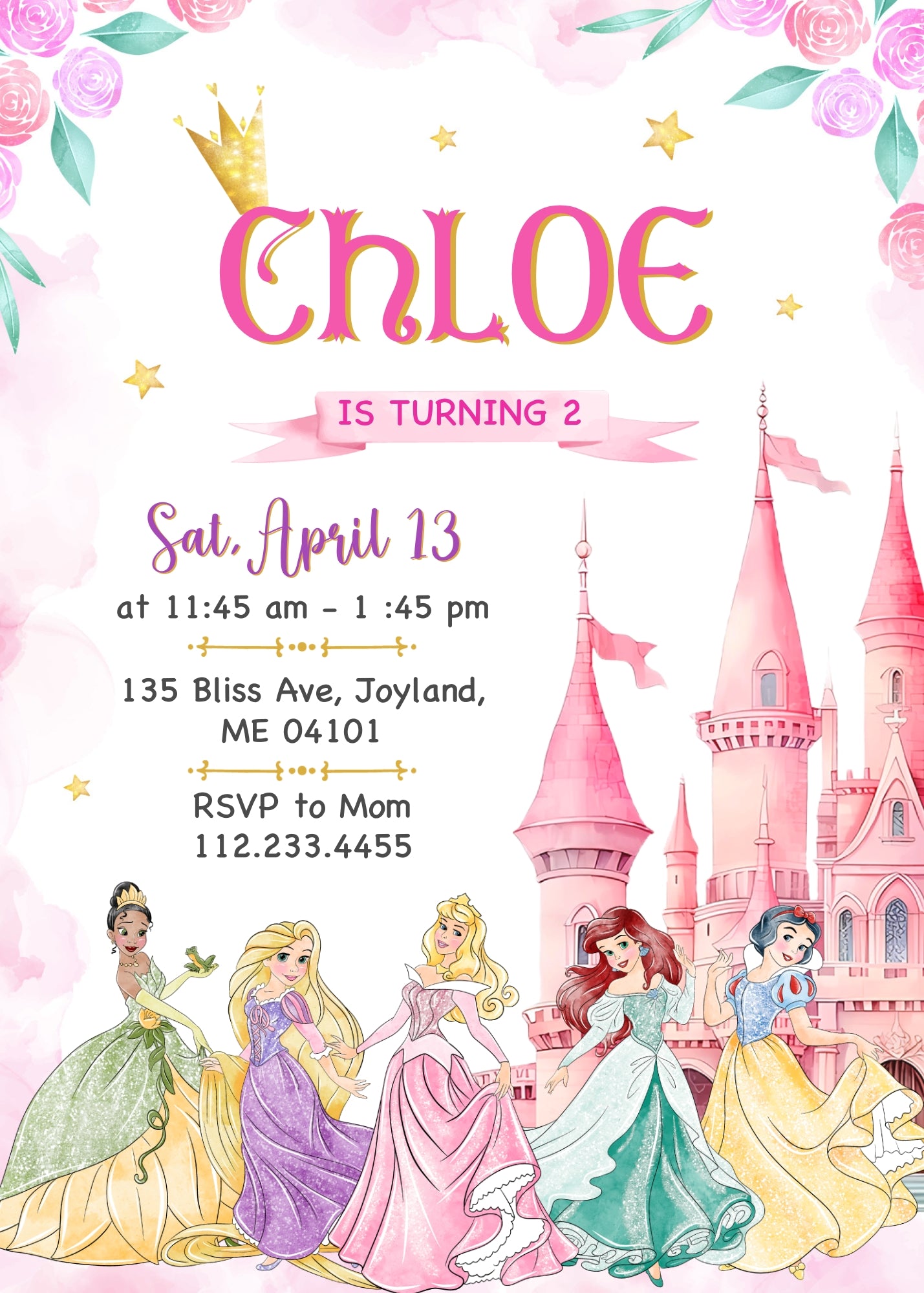 Disney Princess customizable invitation template | Share or Print | girl | MP292