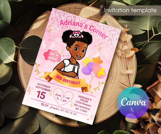 Gracie's Corner Music customizable invitation template | Share or Print | girl | FN430
