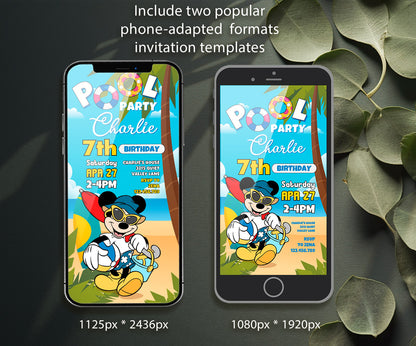 Mickey Mouse Pool Party customizable invitation template | Share or Print | DW803