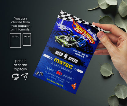 Hot Wheels Need Four Speed customizable invitation template | Share or Print | boy | PO697