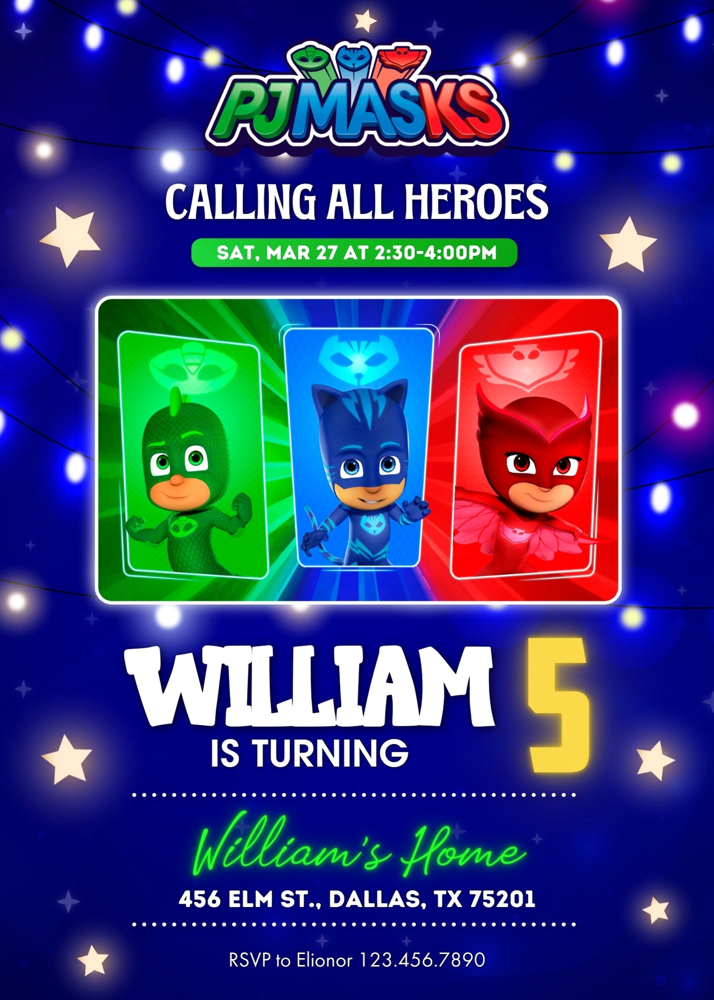 PJ Masks customizable invitation template | Share or Print | ND225