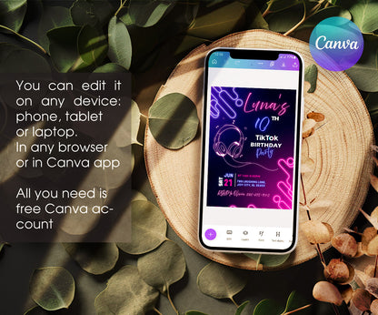 Tik Tok Party customizable invitation template | Share or Print | VE094