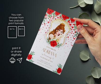 Belle Beauty And The Beast customizable invitation template | Share or Print | girl | PJ247