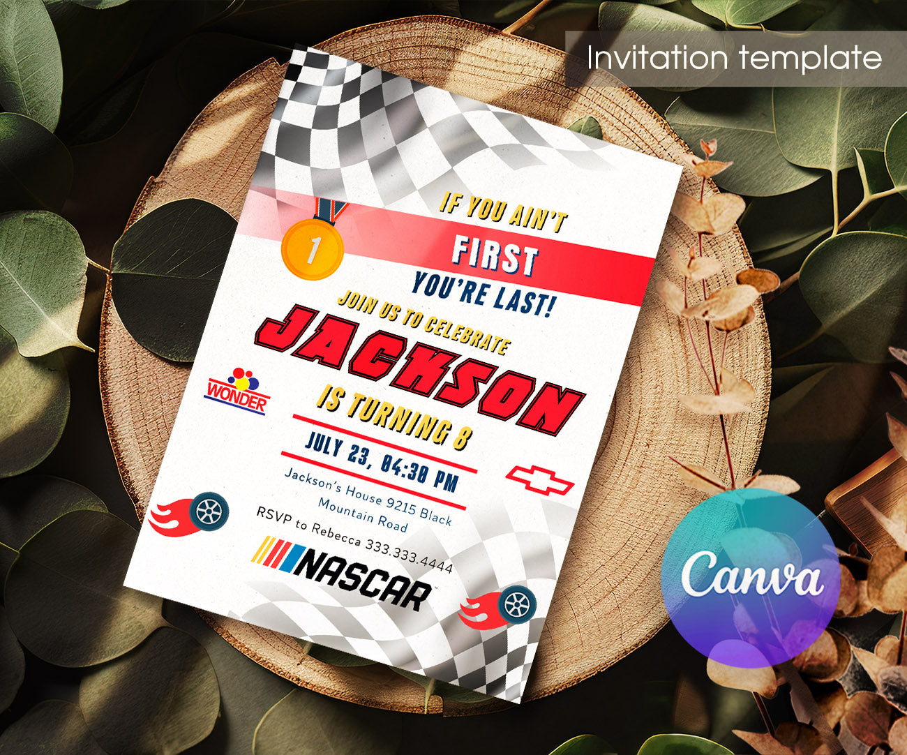 Nascar Racing Ricky Bobby customizable invitation template | Share or Print | boy | BX958