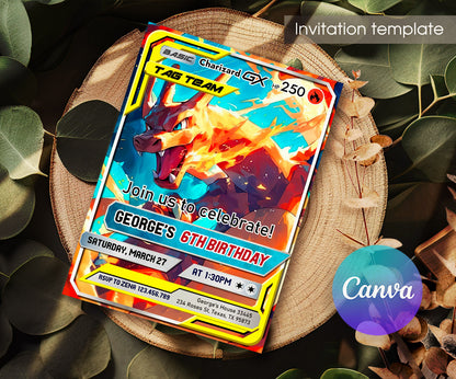 Charizard Pokemon Anime customizable invitation template | Share or Print | MQ775