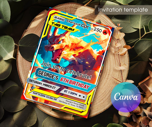 Charizard Pokemon Anime customizable invitation template | Share or Print | MQ775