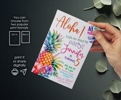 Aloha Luau Party customizable invitation template | Share or Print | girl | UI492