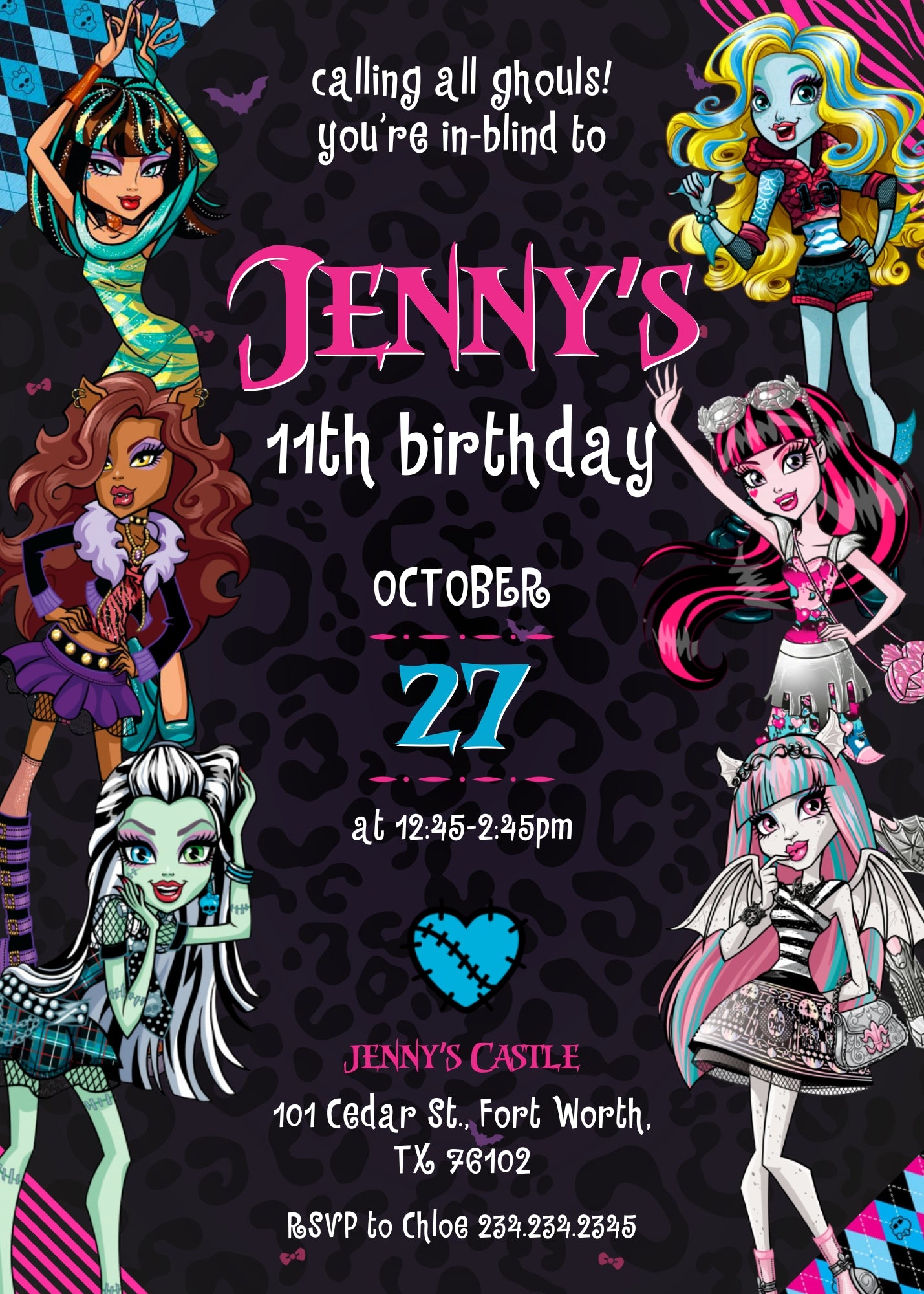 Monster High customizable invitation template | Share or Print | girl | DO134