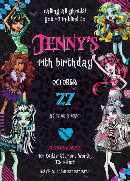 Monster High customizable invitation template | Share or Print | girl | DO134