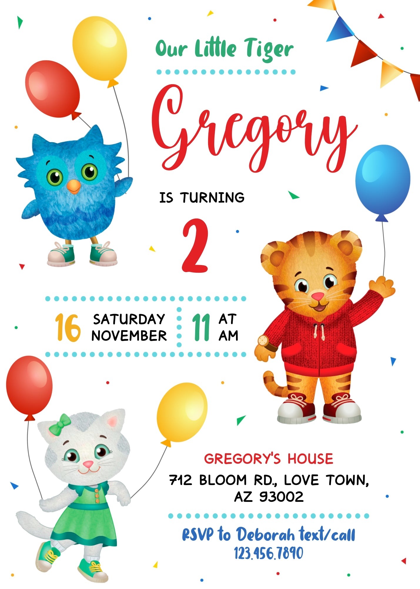 Daniel Tiger's Neighborhood customizable invitation template | Share or Print | JK081