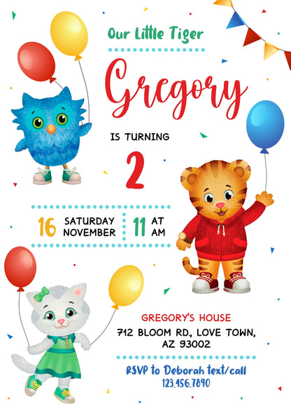 Daniel Tiger's Neighborhood customizable invitation template | Share or Print | JK081