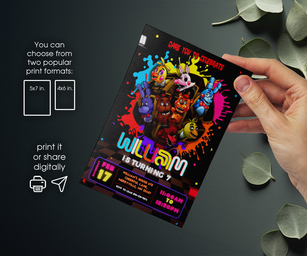 Five Nights at Freddy's customizable invitation template | Share or Print | HD907
