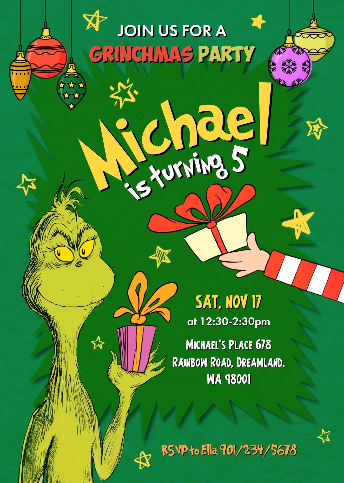 Dr Seuss How the Grinch Stole Christmas customizable invitation template | Share or Print | FQ200