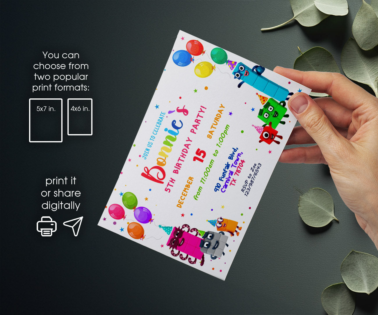 Numberblocks customizable invitation template | Share or Print | HT034