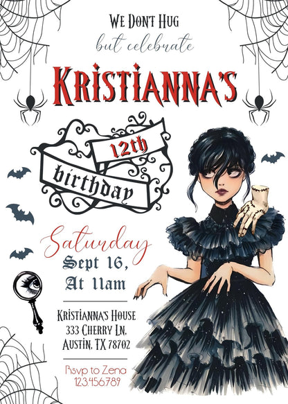 Wednesday Addams customizable invitation template | Share or Print | girl | YD702