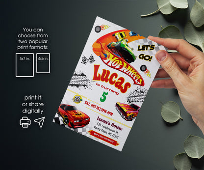 Hot Wheels Racing customizable invitation template | Share or Print | boy | GM157