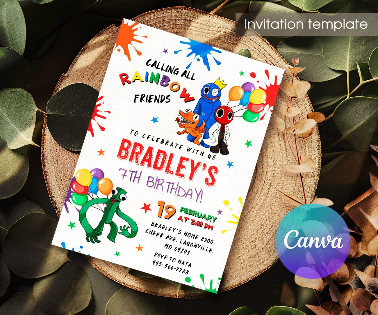 Rainbow Friends customizable invitation template | Share or Print | QH853