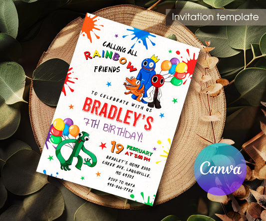 Rainbow Friends customizable invitation template | Share or Print | QH853