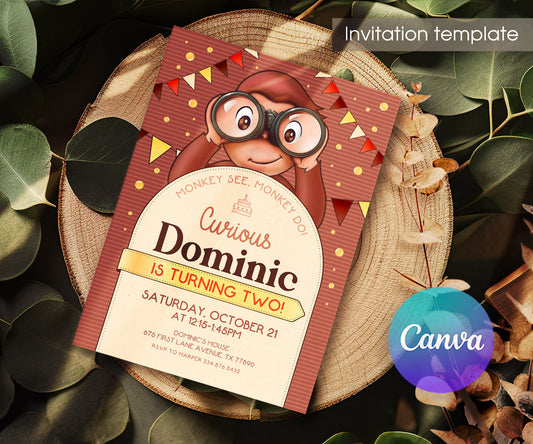 Curious George Monkey customizable invitation template | Share or Print | ZL252
