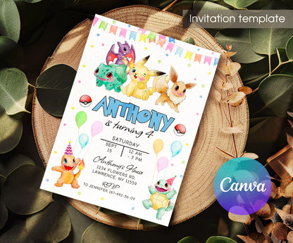 Pokemon Pikachu customizable invitation template | Share or Print | IL779