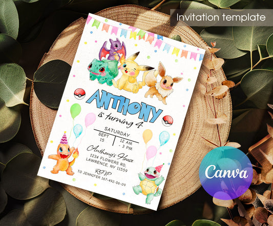 Pokemon Pikachu customizable invitation template | Share or Print | IL779