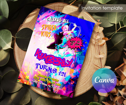 Spider Gwen Ghost Spidey customizable invitation template | Share or Print | girl | OP642