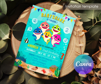 Baby Shark customizable invitation template | Share or Print | JV054