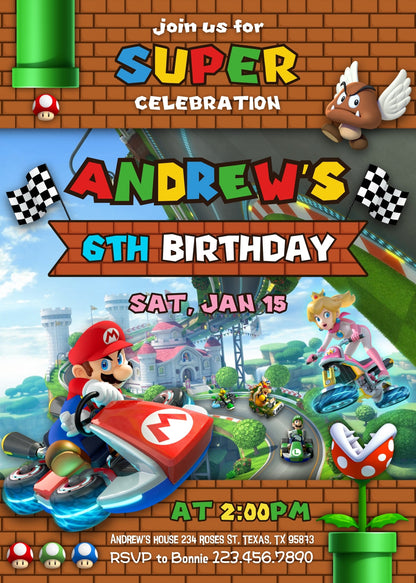 Mario Kart Gamer customizable invitation template | Share or Print | boy | HJ926
