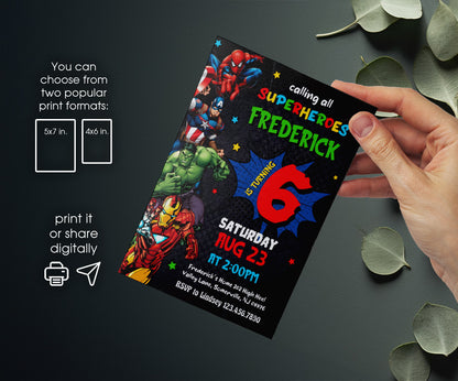 Avengers Marvel Superhero customizable invitation template | Share or Print | boy | OM573