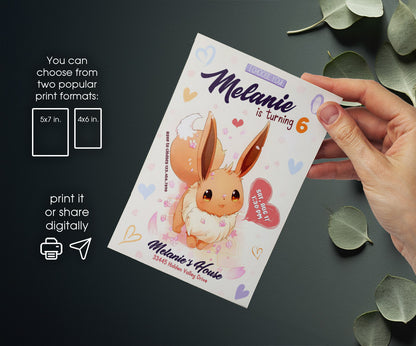 Eevee Pokemon Anime customizable invitation template | Share or Print | RJ640