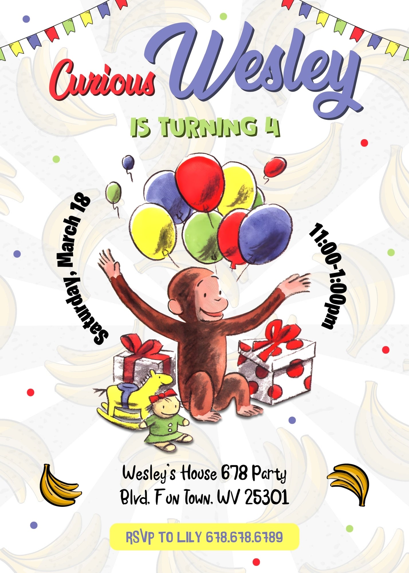 Curious George Monkey customizable invitation template | Share or Print | FN009