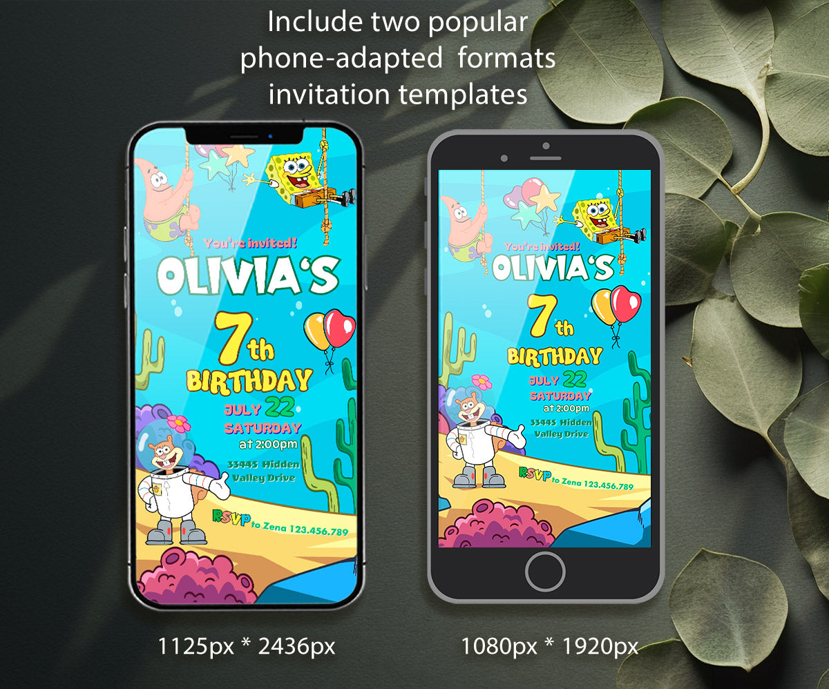 SpongeBob SquarePant customizable invitation template | Share or Print | EZ341
