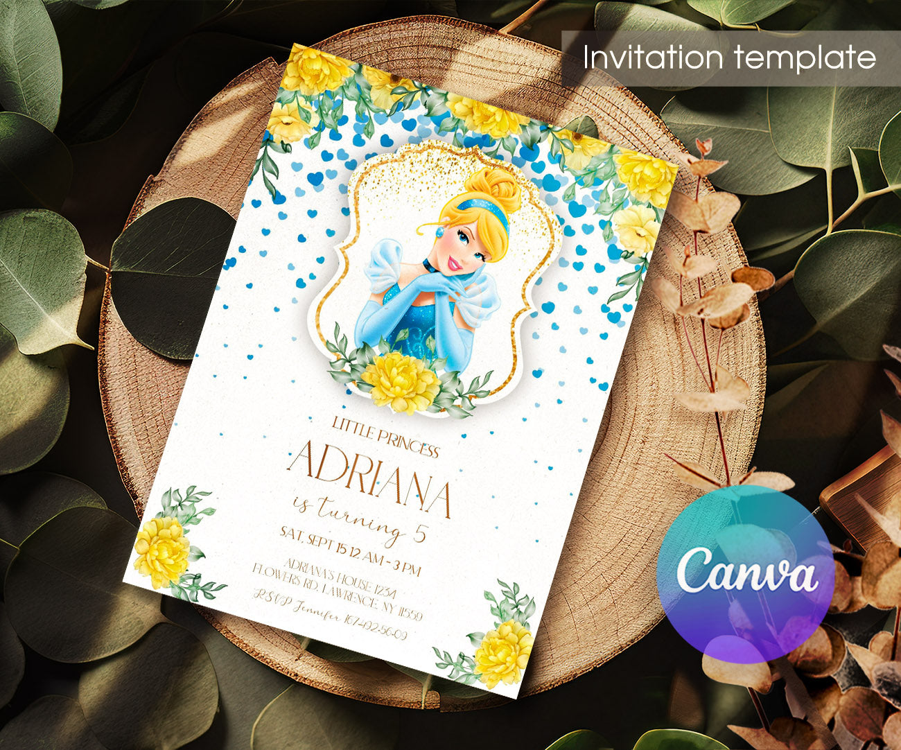 Cinderella Princess customizable invitation template | Share or Print | girl | AG412