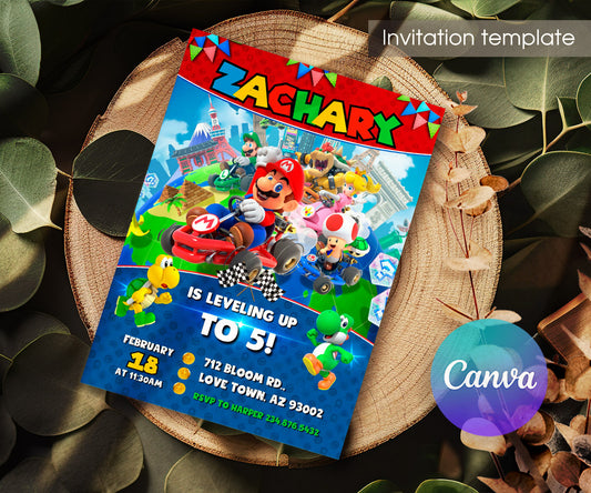 Mario Kart Gamer customizable invitation template | Share or Print | boy | JI992