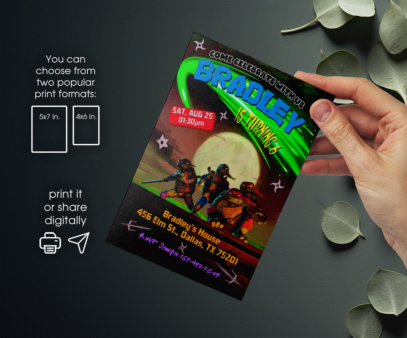 Teenage Mutant Ninja Turtles Mutant Mayhem customizable invitation template | Share or Print | boy | TB938