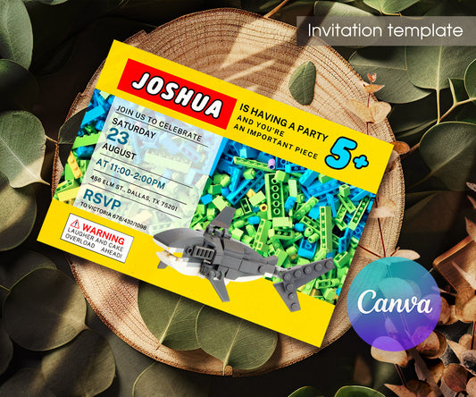 Lego Shark Jaws customizable invitation template | Share or Print | LI765