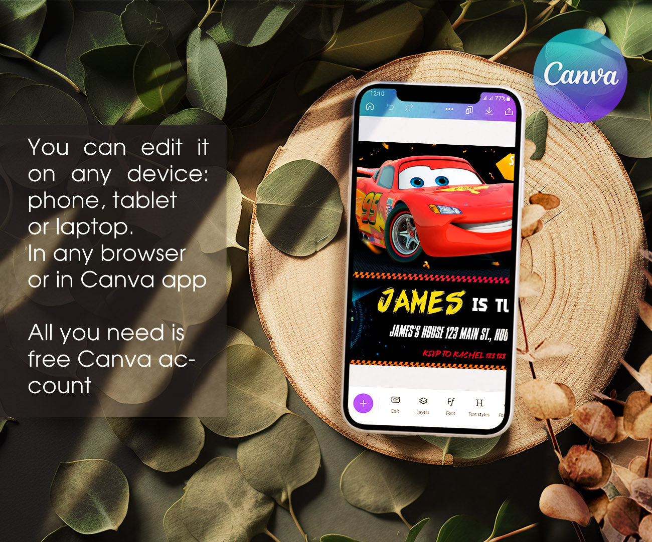 Cars Lightning McQueen customizable invitation template | Share or Print | boy | US905