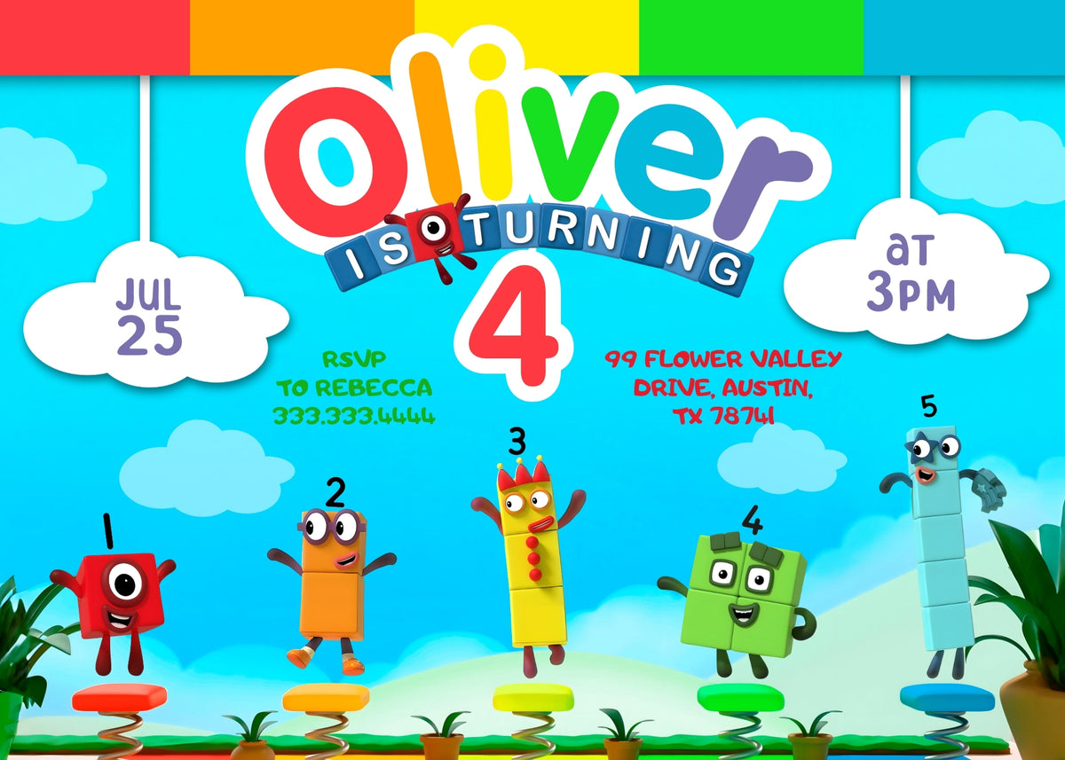 Numberblocks customizable invitation template | Share or Print | EU536