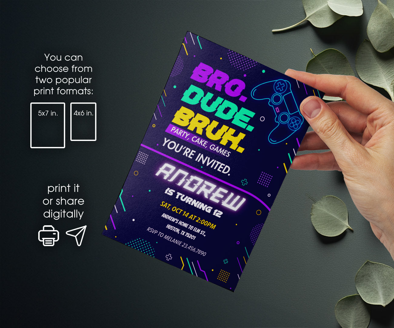 Bruh Gamer customizable invitation template | Share or Print | boy | IG738