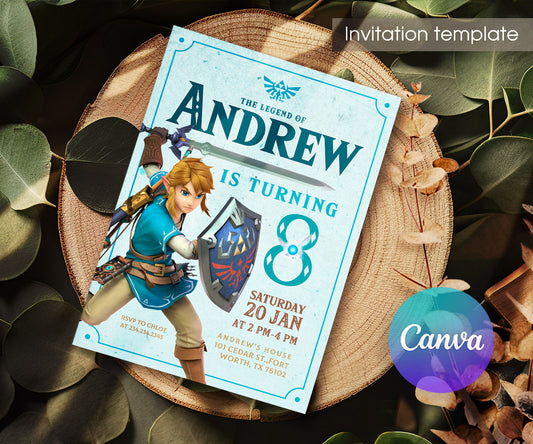 Legend of Zelda Gamer customizable invitation template | Share or Print | IG789